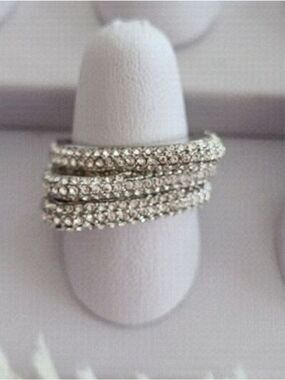 SILVER colored statement chunky stacking ring with Cubic zirconia stones Size 8